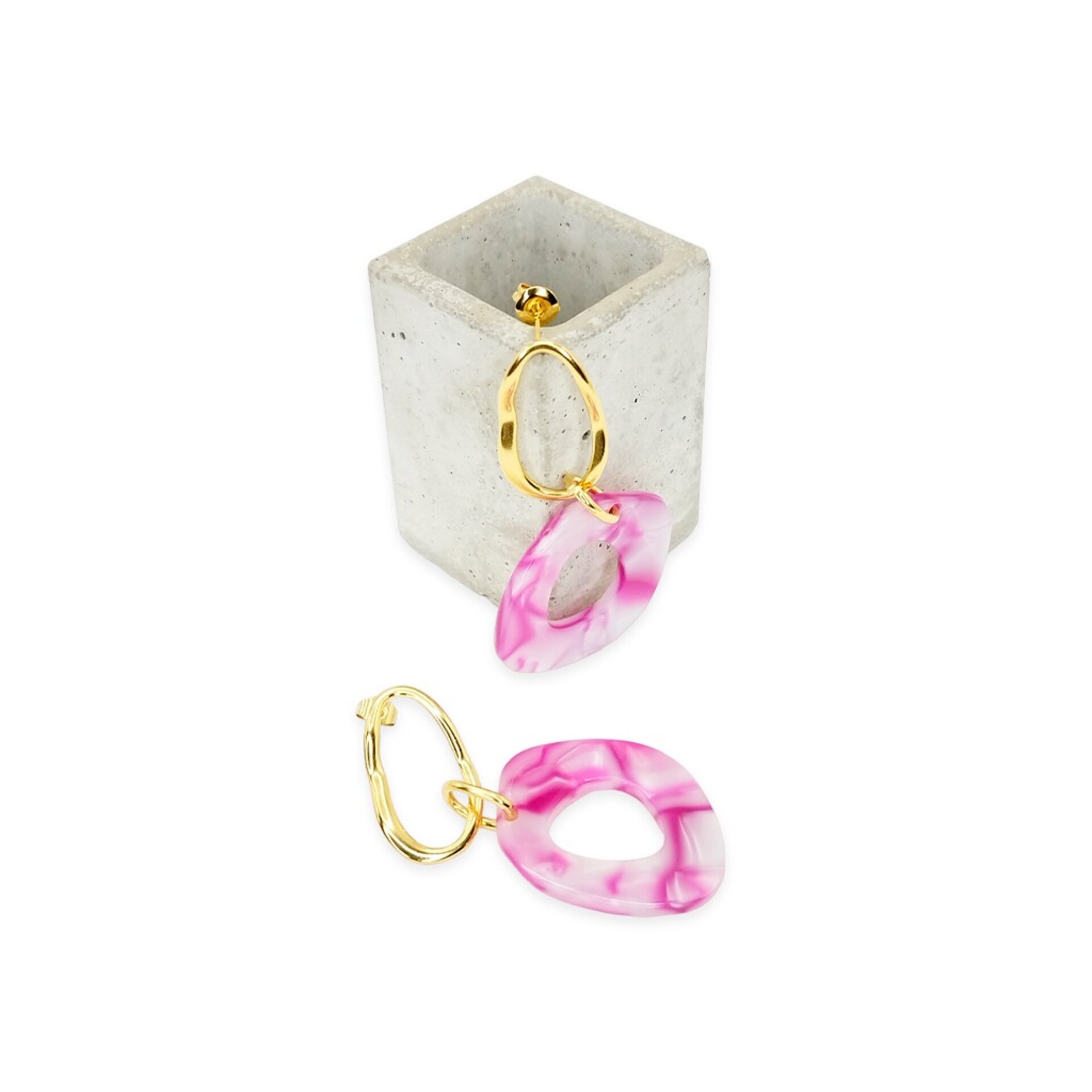Pendiente - Sofy Resina Marmoleada Rosa - 2